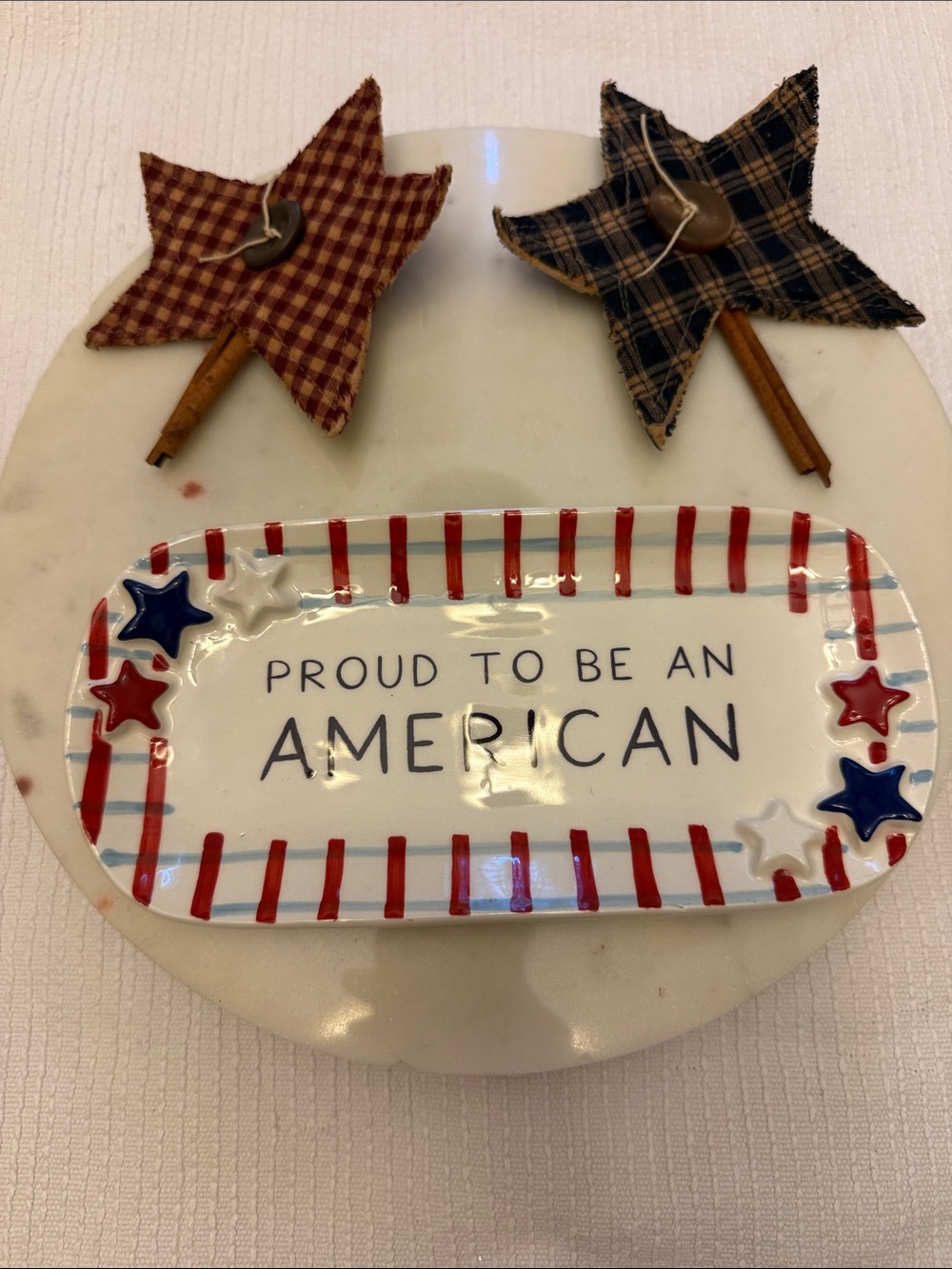Mud Pie Red White Blue Patriotic Serving Tray with plaid picks
